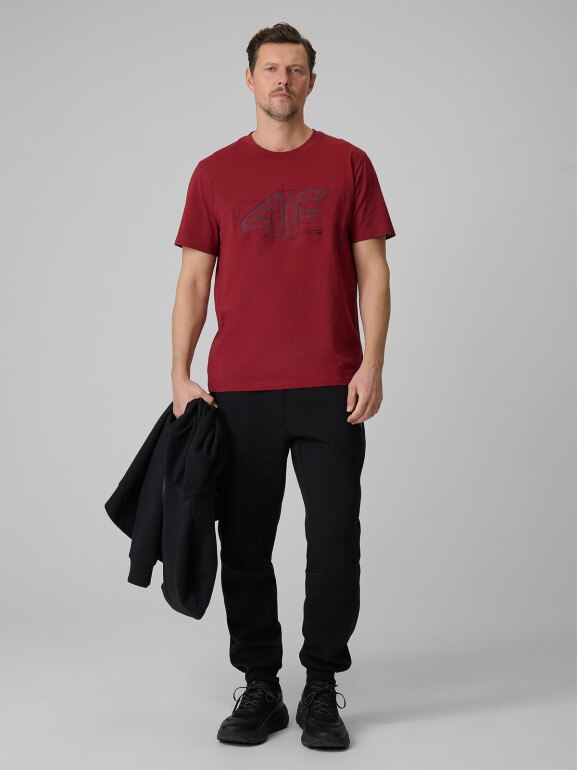 Męski t-shirt z nadrukiem 4F 4FRSS26TTSHM3989 - czerwony