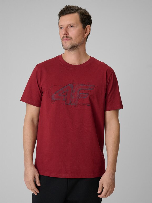 Męski t-shirt z nadrukiem 4F 4FRSS26TTSHM3989 - czerwony