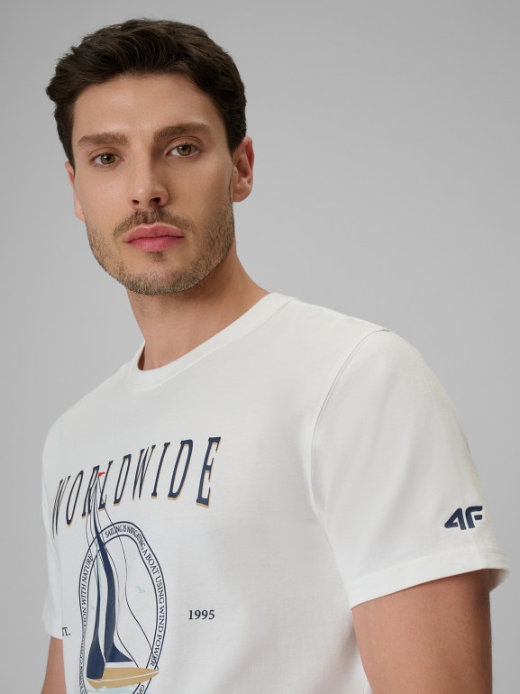 Męski t-shirt z nadrukiem 4F 4FRSS26TTSHM3993 - biały