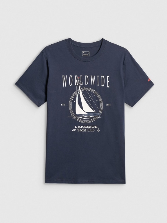 Męski t-shirt z nadrukiem 4F 4FRSS26TTSHM3993 - granatowy