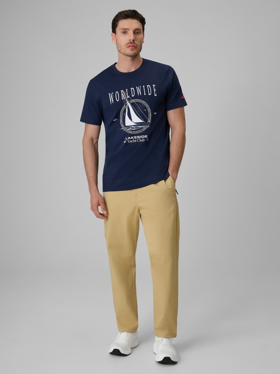 Męski t-shirt z nadrukiem 4F 4FRSS26TTSHM3993 - granatowy