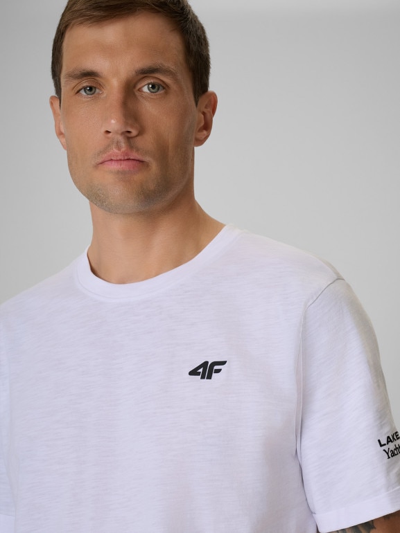 Męski t-shirt z nadrukiem 4F 4FRSS26TTSHM3994 - biały