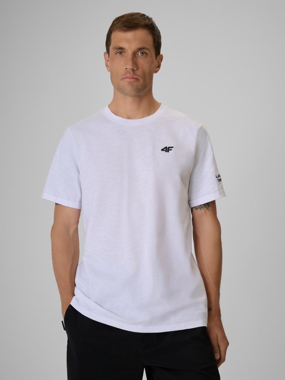 Męski t-shirt z nadrukiem 4F 4FRSS26TTSHM3994 - biały