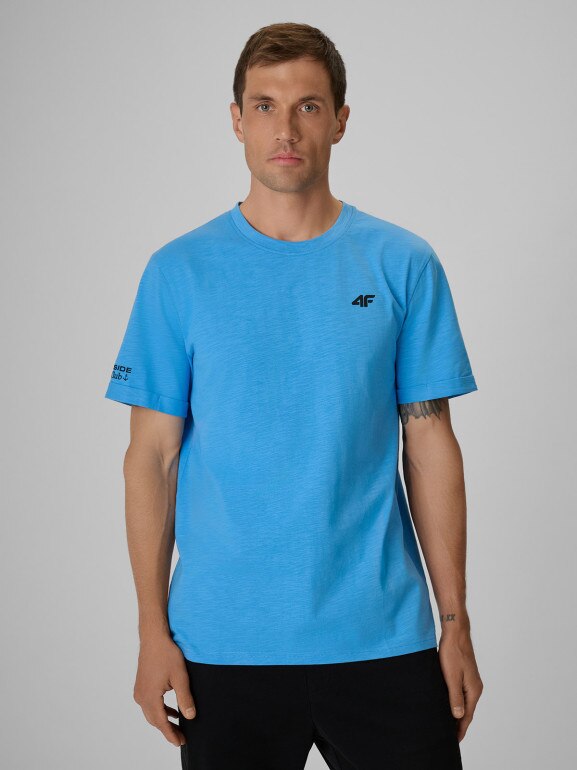 Męski t-shirt z nadrukiem 4F 4FRSS26TTSHM3994 - niebieski