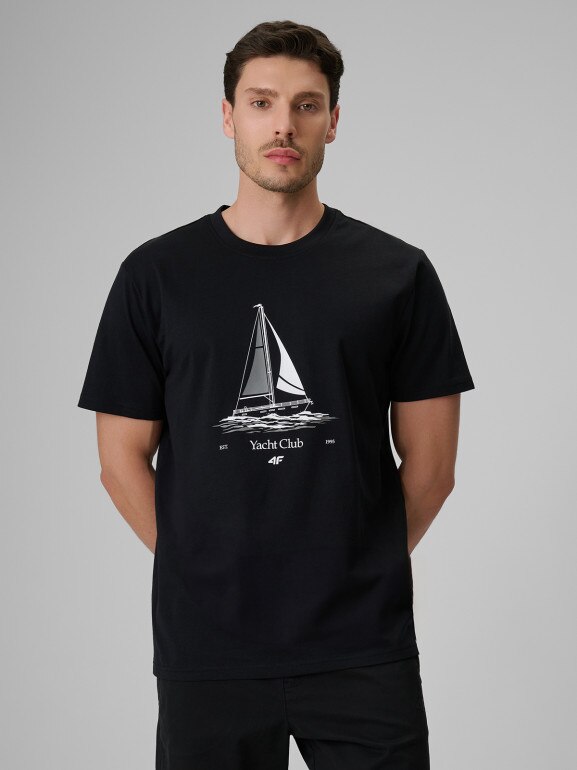 Męski t-shirt z nadrukiem 4F 4FRSS26TTSHM3996 - czarny