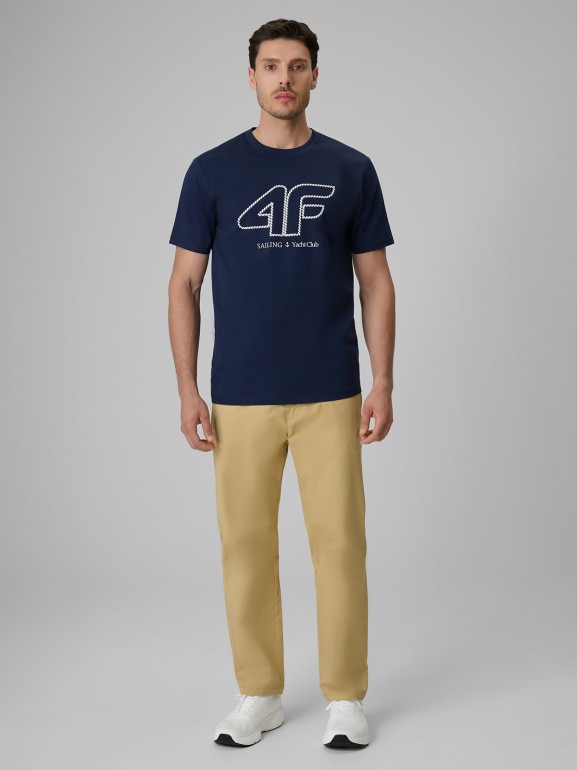 Męski t-shirt z nadrukiem 4F 4FRSS26TTSHM3999 - granatowy
