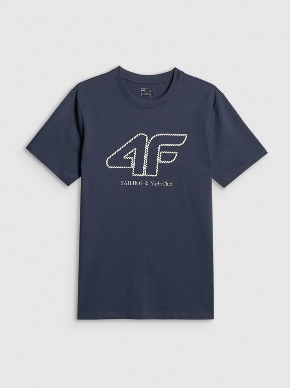 Męski t-shirt z nadrukiem 4F 4FRSS26TTSHM3999 - granatowy