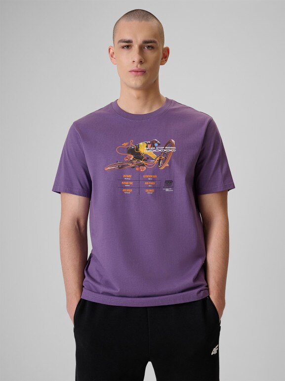 Męski t-shirt z nadrukiem 4F 4FRSS26TTSHM4000 - fioletowy
