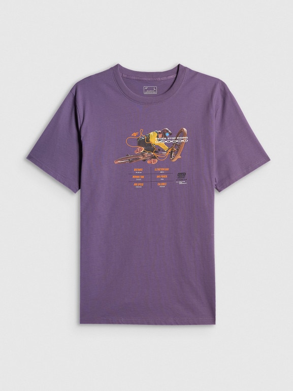 Męski t-shirt z nadrukiem 4F 4FRSS26TTSHM4000 - fioletowy