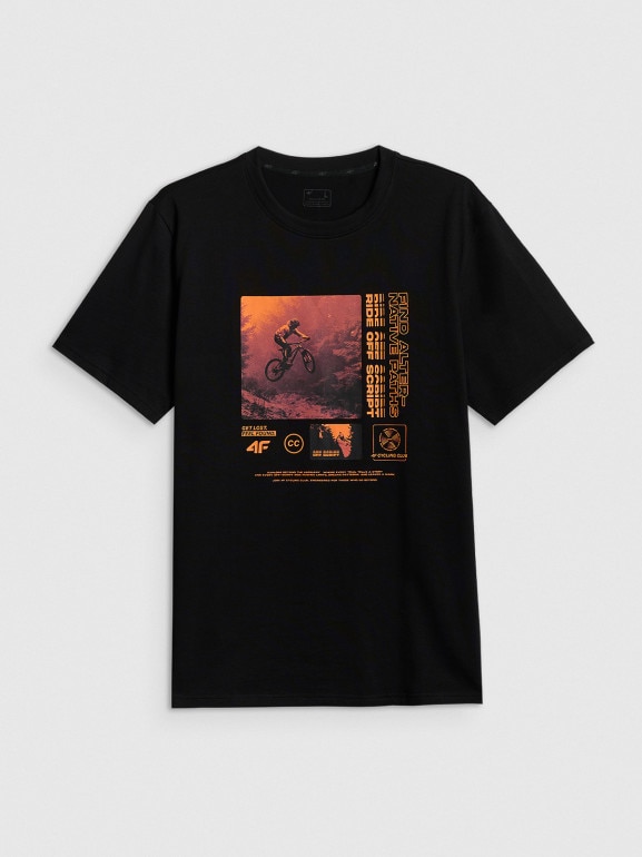 Męski t-shirt z nadrukiem 4F 4FRSS26TTSHM4001 - czarny