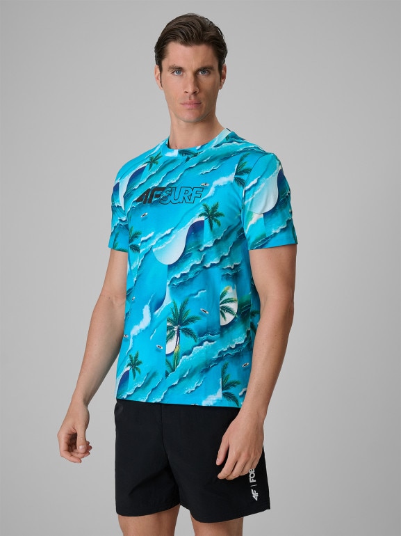 Męski t-shirt z nadrukiem 4F 4FRSS26TTSHM4300 - niebieski