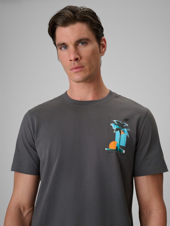 Męski t-shirt z nadrukiem 4F 4FRSS26TTSHM4301 - szary