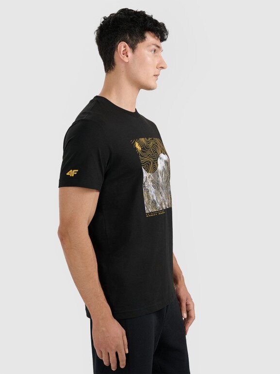 Męski t-shirt z nadrukiem 4F 4FWAW25TTSHM3122 - czarny