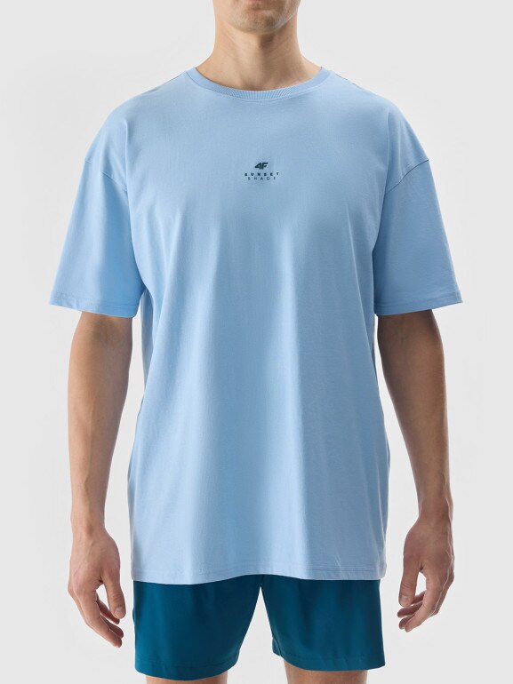Męski t-shirt z nadrukiem 4F 4FWSS24TTSHM1287 – niebieski