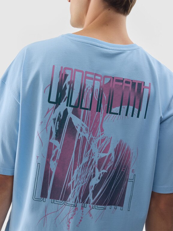 Męski t-shirt z nadrukiem 4F 4FWSS24TTSHM1287 – niebieski