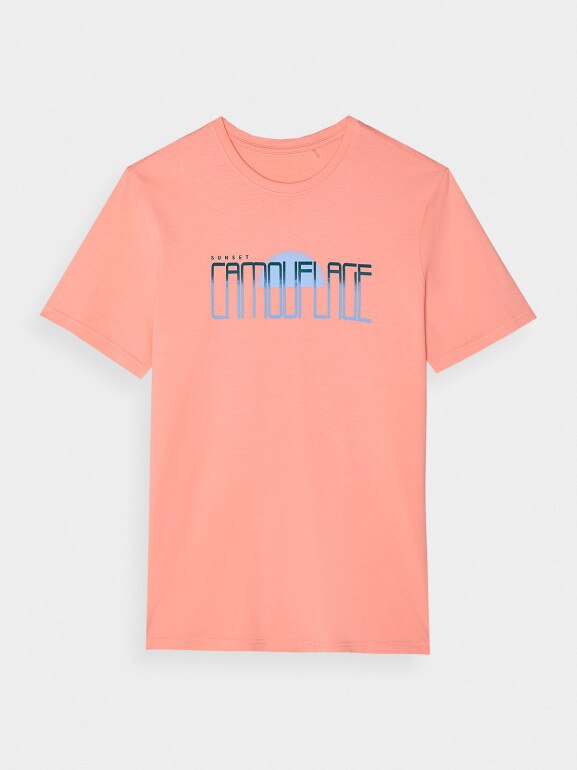 Męski t-shirt z nadrukiem 4F 4FWSS24TTSHM1288 - pomarańczowy