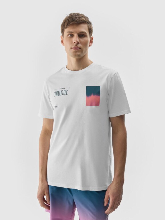 Męski t-shirt z nadrukiem 4F 4FWSS24TTSHM1289 - biały