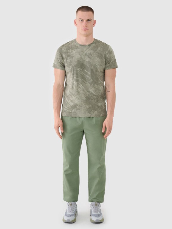 Męski t-shirt z nadrukiem 4F 4FWSS25TTSHM1960 - oliwkowy