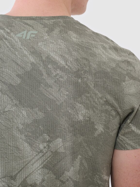 Męski t-shirt z nadrukiem 4F 4FWSS25TTSHM1960 - oliwkowy