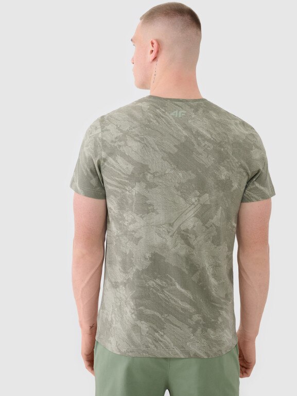 Męski t-shirt z nadrukiem 4F 4FWSS25TTSHM1960 - oliwkowy