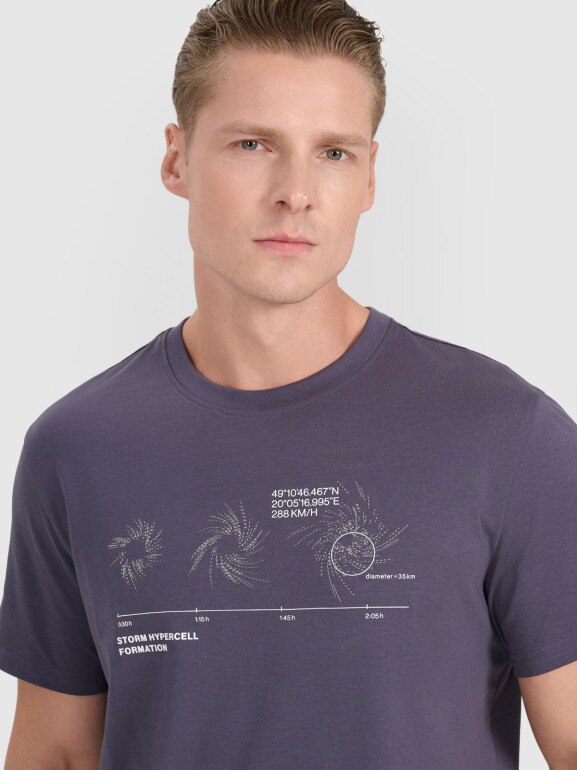 Męski t-shirt z nadrukiem 4F 4FWSS25TTSHM1982 - granatowy