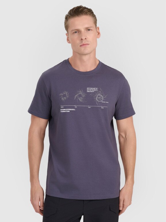 Męski t-shirt z nadrukiem 4F 4FWSS25TTSHM1982 - granatowy