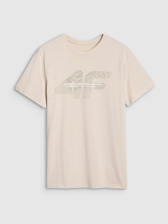Męski t-shirt z nadrukiem 4F 4FWSS25TTSHM2004 - beżowy
