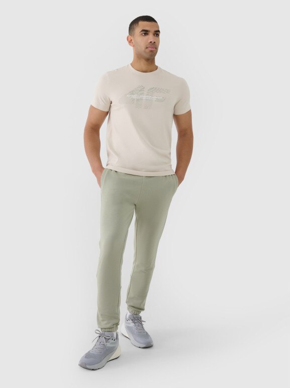 Męski t-shirt z nadrukiem 4F 4FWSS25TTSHM2004 - beżowy