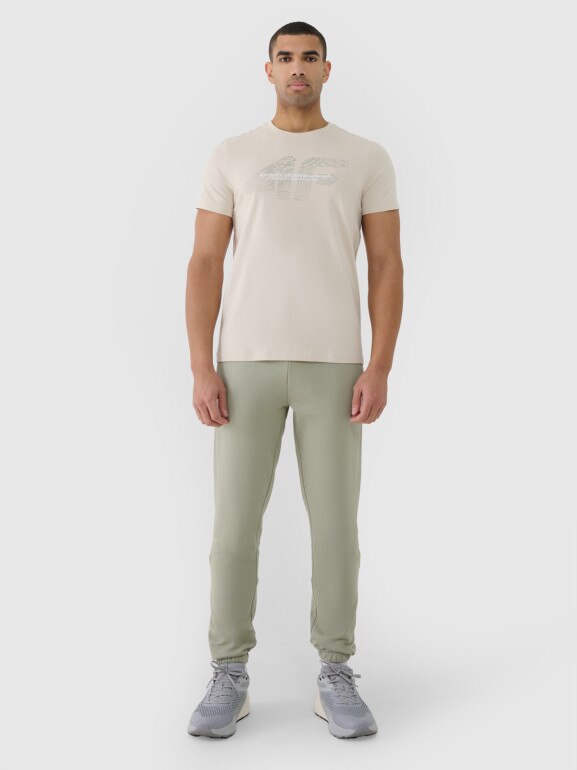 Męski t-shirt z nadrukiem 4F 4FWSS25TTSHM2004 - beżowy