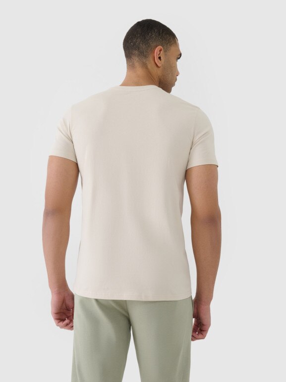 Męski t-shirt z nadrukiem 4F 4FWSS25TTSHM2004 - beżowy