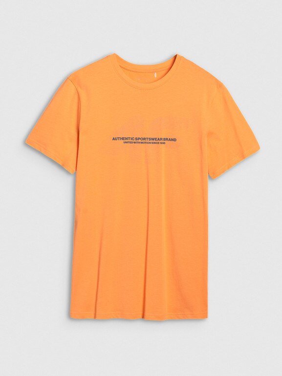 Męski t-shirt z nadrukiem 4F 4FWSS25TTSHM2004 - pomarańczowy