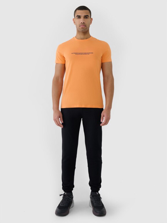 Męski t-shirt z nadrukiem 4F 4FWSS25TTSHM2004 - pomarańczowy