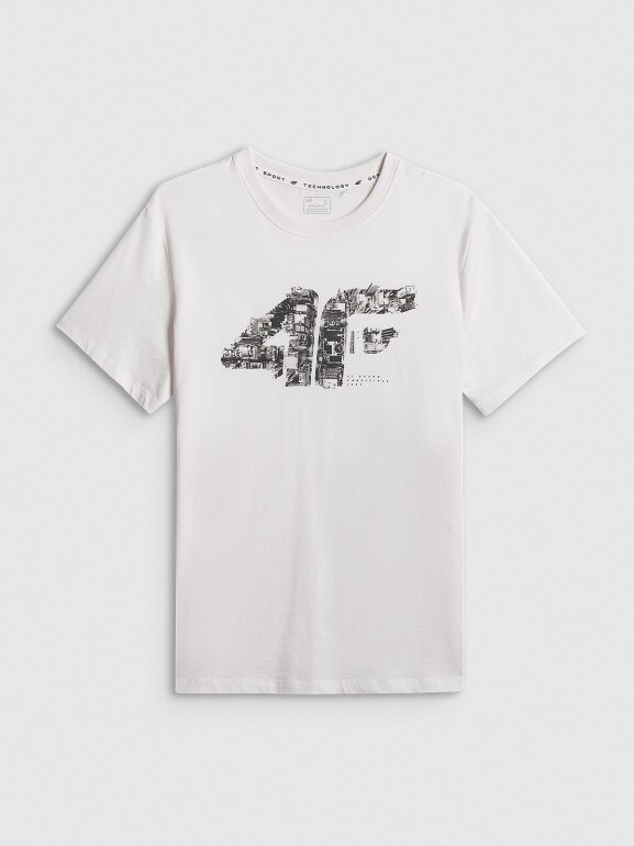 Męski t-shirt z nadrukiem 4F 4FWSS26TTSHM2659 - biały