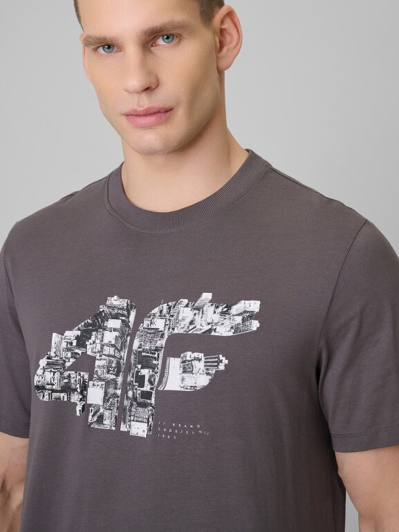 Męski t-shirt z nadrukiem 4F 4FWSS26TTSHM2659 - szary