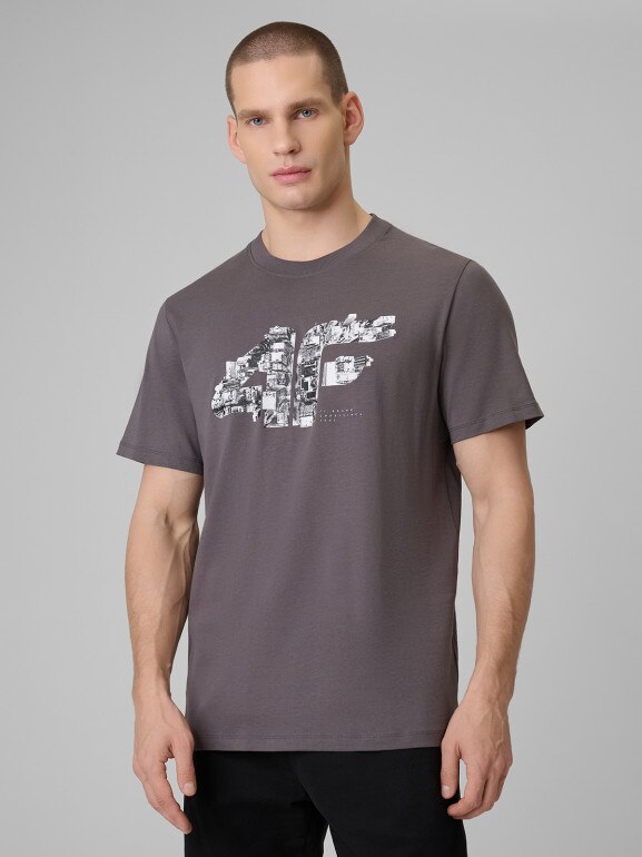 Męski t-shirt z nadrukiem 4F 4FWSS26TTSHM2659 - szary