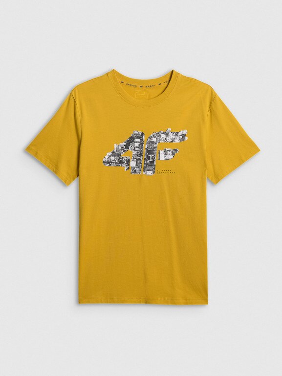 Męski t-shirt z nadrukiem 4F 4FWSS26TTSHM2659 - żółty