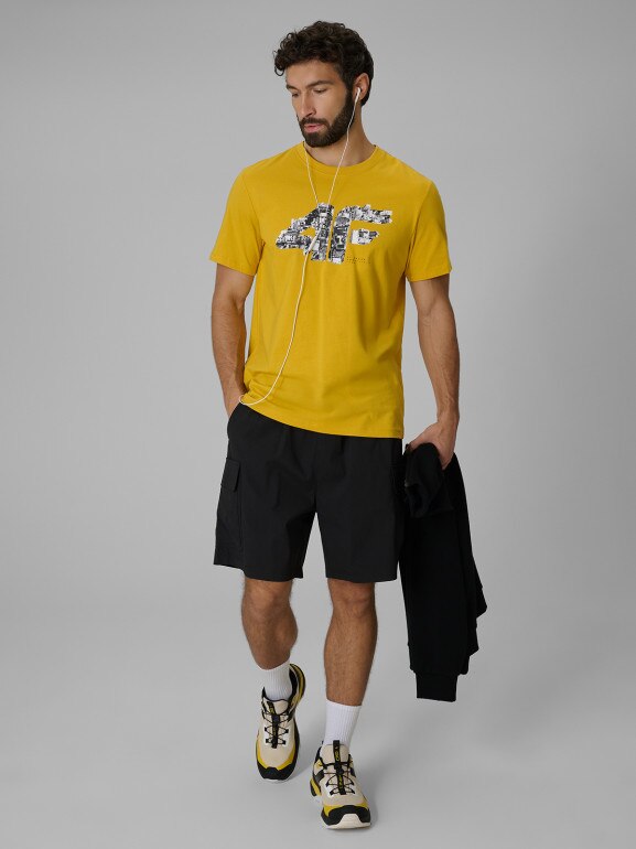Męski t-shirt z nadrukiem 4F 4FWSS26TTSHM2659 - żółty