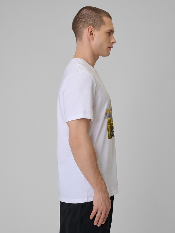 Męski t-shirt z nadrukiem 4F 4FWSS26TTSHM2660 - biały