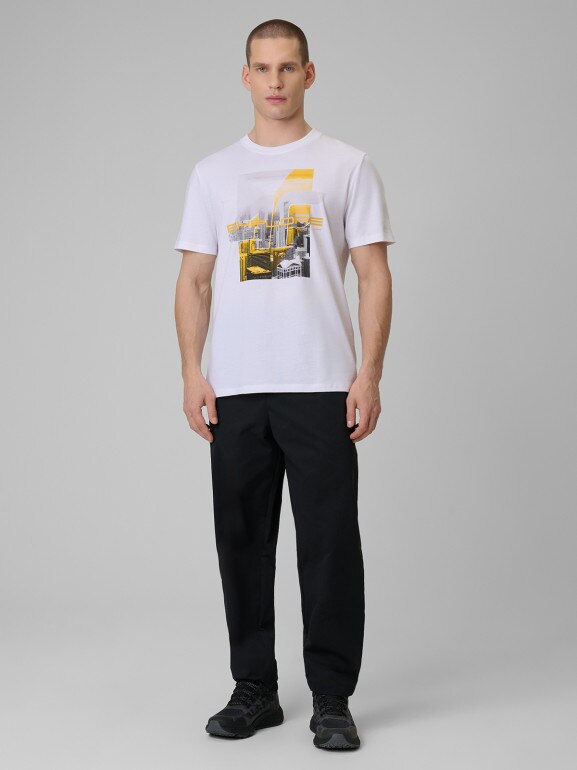 Męski t-shirt z nadrukiem 4F 4FWSS26TTSHM2660 - biały