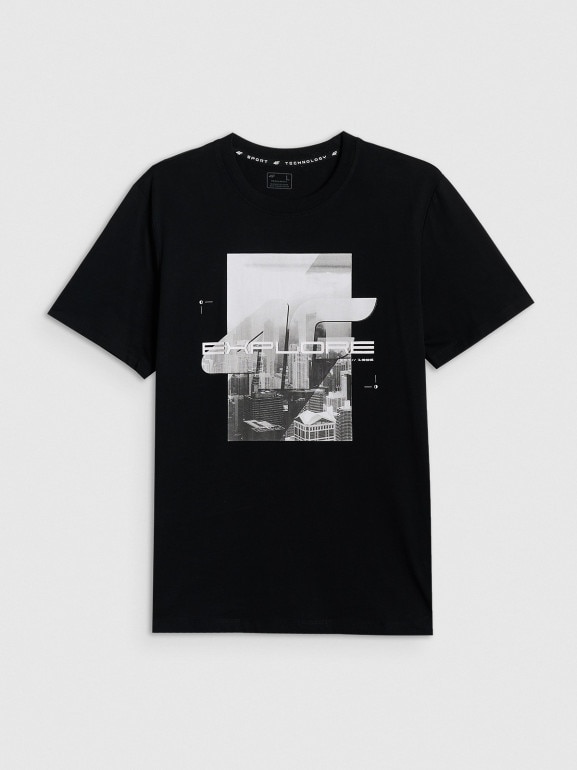Męski t-shirt z nadrukiem 4F 4FWSS26TTSHM2660 - czarny
