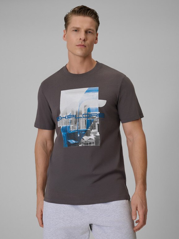 Męski t-shirt z nadrukiem 4F 4FWSS26TTSHM2660 - szary