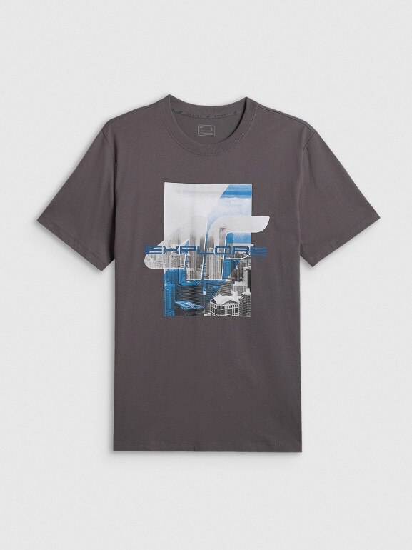 Męski t-shirt z nadrukiem 4F 4FWSS26TTSHM2660 - szary