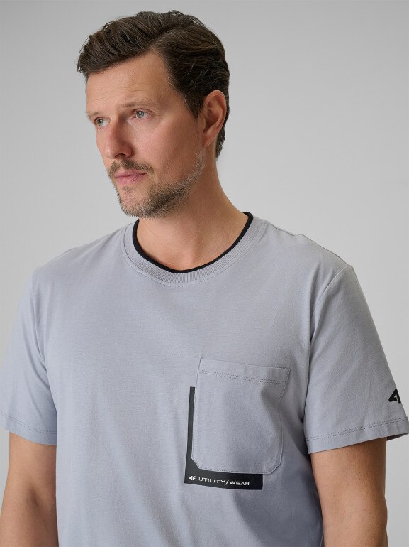 Męski t-shirt z nadrukiem 4F 4FWSS26TTSHM2663 - szary