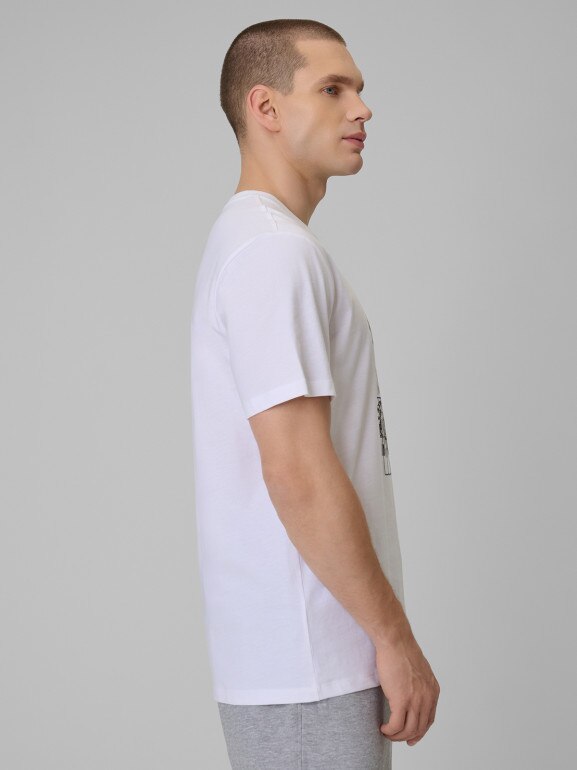 Męski t-shirt z nadrukiem 4F 4FWSS26TTSHM2664 - biały