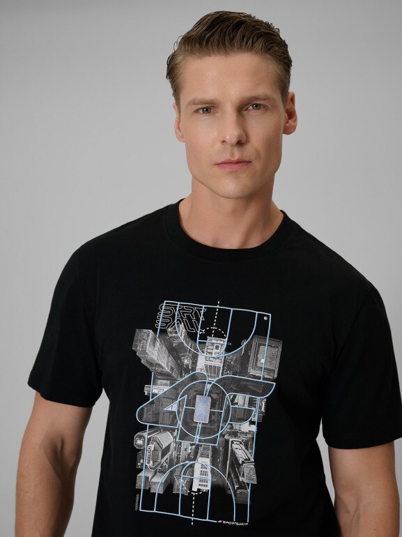 Męski t-shirt z nadrukiem 4F 4FWSS26TTSHM2664 - czarny