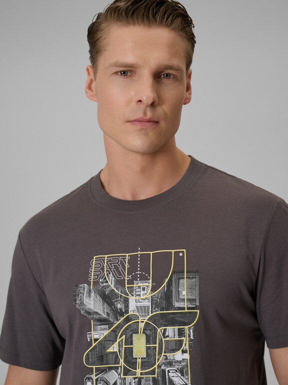 Męski t-shirt z nadrukiem 4F 4FWSS26TTSHM2664 - szary