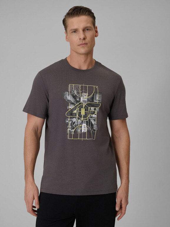 Męski t-shirt z nadrukiem 4F 4FWSS26TTSHM2664 - szary