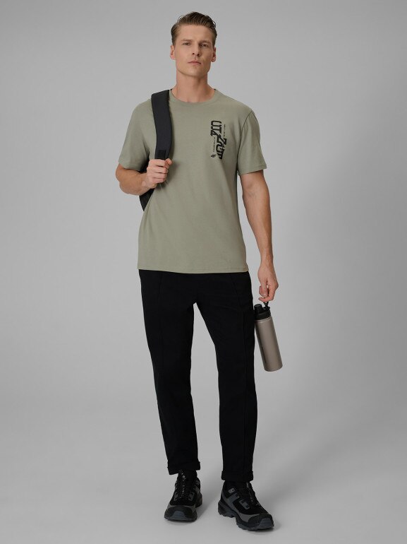 Męski t-shirt z nadrukiem 4F 4FWSS26TTSHM2665 - khaki