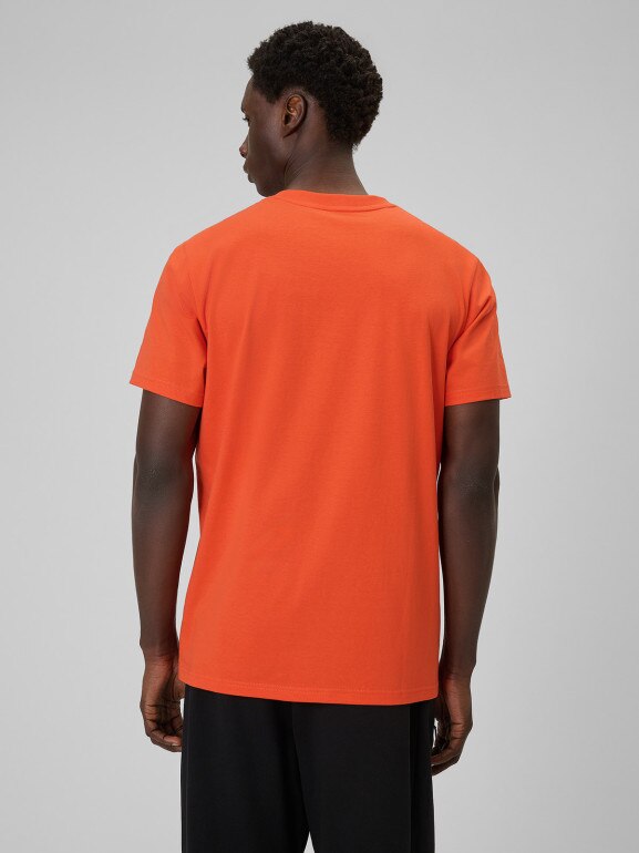 Męski t-shirt z nadrukiem 4F 4FWSS26TTSHM2666 - pomarańczowy