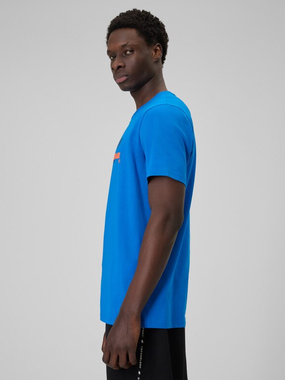 Męski t-shirt z nadrukiem 4F 4FWSS26TTSHM2666 - niebieski